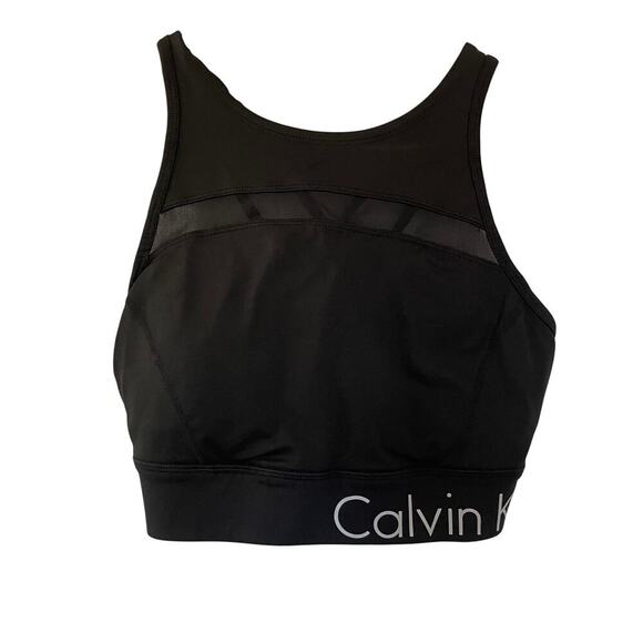 Calvin Klein Performance high neck mesh detail sports bra padded wick size S - Picture 1 of 5